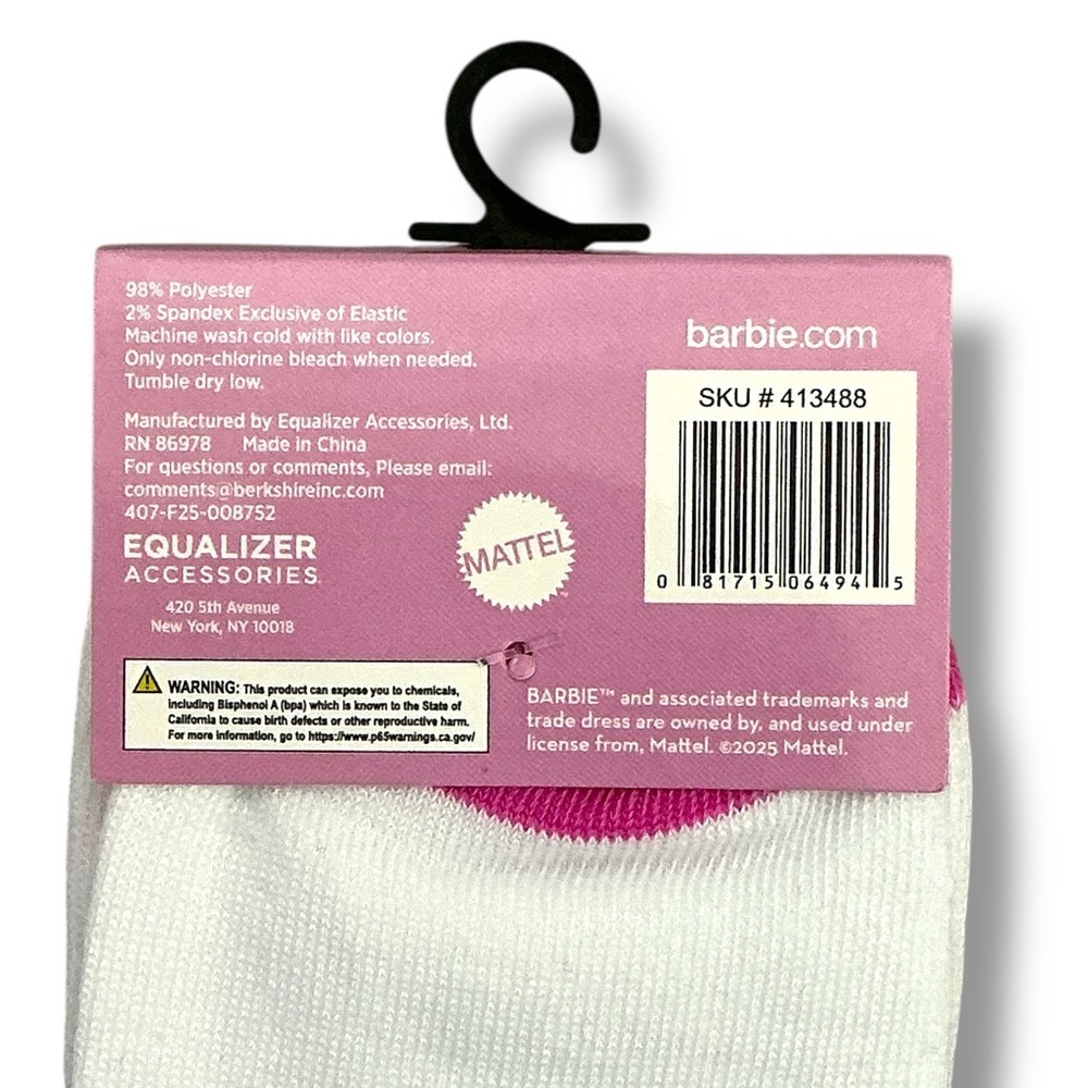 Barbie Crew Socks Stripe Novelty Casual Pink White Adult 9-13  One Size - Picture 5 of 16